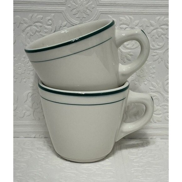 Shenango China Green Stripe Mugs 3" Inch tall Set Of 2 - Picture 1 of 8